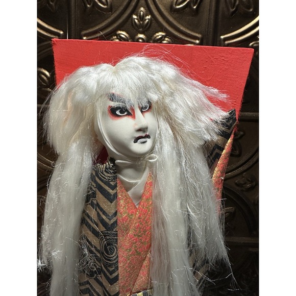 Vintage Japanese Kabuki Doll Kimono Handmade Traditional White Hair